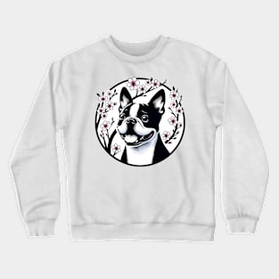 Boston Terrier Enjoys Spring's Cherry Blossoms Radiance Crewneck Sweatshirt